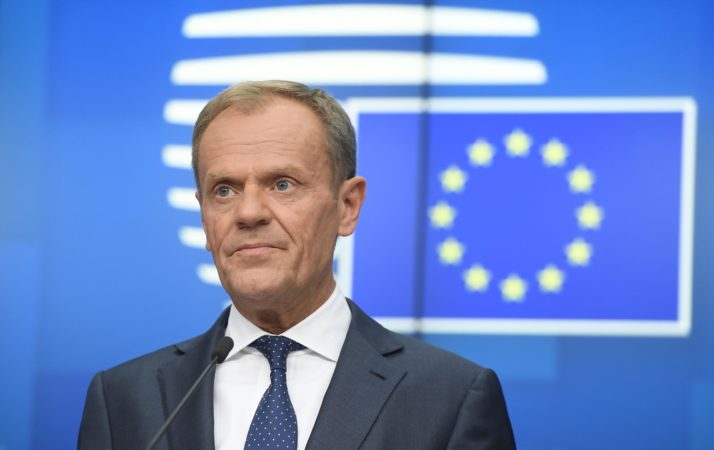 European Council President Donald Tusk addresses media representatives after a European Union (EU) summit at EU Commission Headquarters in Brussels on May 28, 2019. (Photo by EMMANUEL DUNAND / AFP)        (Photo credit should read EMMANUEL DUNAND/AFP/Getty Images)