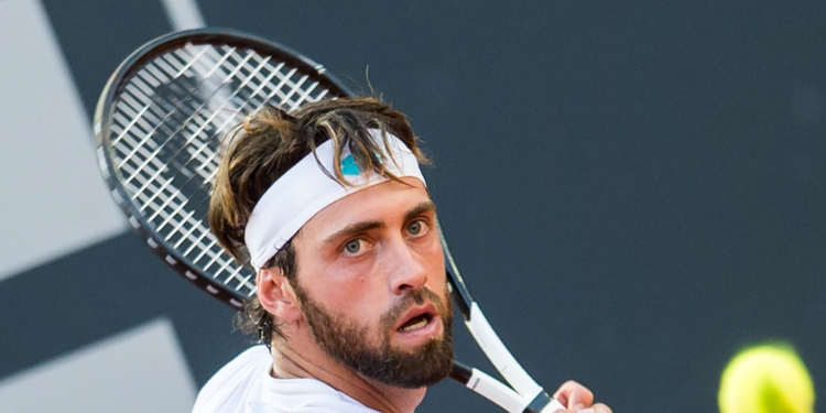24 July 2019, Hamburg: Tennis, ATP-Tour, Hamburg European Open, singles, men, round of 16 in the stadium at Rothenbaum: Londero (Argentina) - Bassilaschwili (Georgia). Nikolos Basilashvili in action. Photo: Daniel Bockwoldt/dpa (Photo by Daniel Bockwoldt/picture alliance via Getty Images)