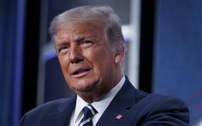 President Donald Trump speaks to the 2020 Council for National Policy Meeting, Friday, Aug. 21, 2020, in Arlington, Va. (AP Photo/Evan Vucci)