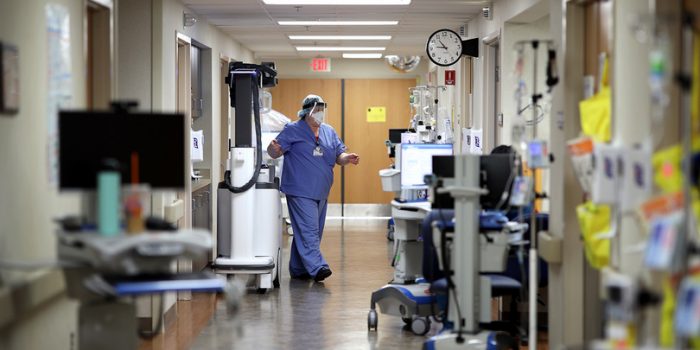 LEONARDTOWN, MARYLAND - APRIL 14: (EDITORIAL USE ONLY) Radiologists prepare to take an x-ray image in a COVID-19 patient's room in the intensive care unit of MedStar St. Mary's Hospital April 14, 2020 in Leonardtown, Maryland. MedStar St. Mary’s Hospital is located near the greater Washington, DC area in St. Mary’s county, Maryland. The state of Maryland currently has more than 8,200 reported coronavirus cases and over 225 deaths. (Photo by Win McNamee/Getty Images)