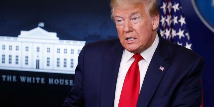 President Donald Trump speaks with reporters about the coronavirus in the James Brady Briefing Room of the White House, Friday, May 22, 2020, in Washington. (AP Photo/Alex Brandon)