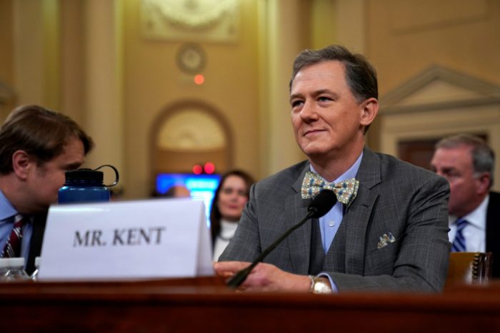 George Kent, deputy assistant secretary of state for European and Eurasian Affairs, at a House Intelligence Committee hearing as part of the impeachment inquiry into U.S. President Donald Trump on Capitol Hill in Washington, U.S., November 13, 2019. REUTERS/Jonathan Ernst