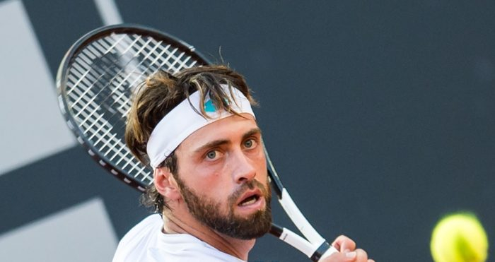 24 July 2019, Hamburg: Tennis, ATP-Tour, Hamburg European Open, singles, men, round of 16 in the stadium at Rothenbaum: Londero (Argentina) - Bassilaschwili (Georgia). Nikolos Basilashvili in action. Photo: Daniel Bockwoldt/dpa (Photo by Daniel Bockwoldt/picture alliance via Getty Images)